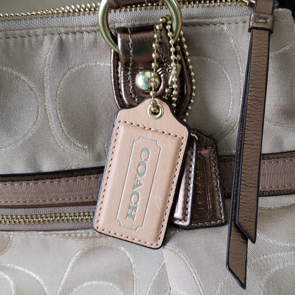 Coach Poppy Gold Metallic Signature Sateen Tote - Picture 3 of 10